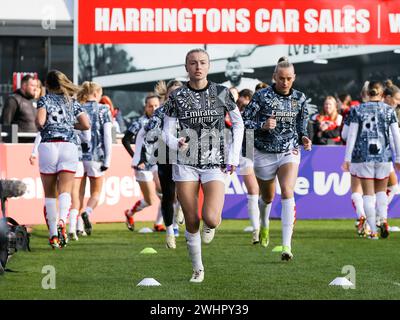 Borehamwood, Großbritannien. Februar 2024. Borehamwood, England, 11. Februar 2024: Leah Williamson (6 Arsenal) vor dem Adobe Womens FA Cup Spiel zwischen Arsenal und Manchester City im Mangata Pay UK Stadium (Meadow Park) in Borehamwood, England. (Jay Patel/SPP) Credit: SPP Sport Press Photo. /Alamy Live News Stockfoto