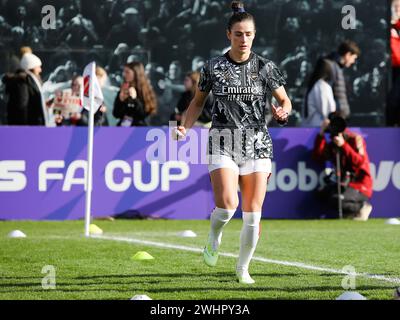 Borehamwood, Großbritannien. Februar 2024. Borehamwood, England, 11. Februar 2024: Emily Fox (2 Arsenal) vor dem Adobe Womens FA Cup Spiel zwischen Arsenal und Manchester City im Mangata Pay UK Stadium (Meadow Park) in Borehamwood, England. (Jay Patel/SPP) Credit: SPP Sport Press Photo. /Alamy Live News Stockfoto