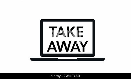 Notebook-Symbol Zum Mitnehmen. Vektorisolierte bearbeitbare flache Illustration eines Laptops mit einem Take-away-Schild Stock Vektor