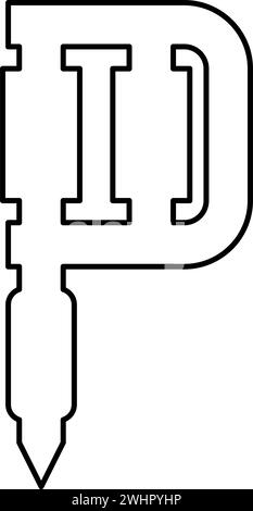 Tätowiermaschine Gerät Pistole Haut mit Tinte Hand elektromagnetische Spule Kontur Umrisslinie Symbol schwarze Farbe Vektor Illustration Bild dünne flache Art Stock Vektor