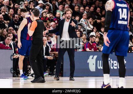 Roger Grimau Cheftrainer des FC Barcelona während des Basketballspiels der Turkish Airlines EuroLeague zwischen dem FC Barcelona und Alba Berlin am 9. Februar 2024 im Palau Blaugrana in Barcelona, Spanien Stockfoto