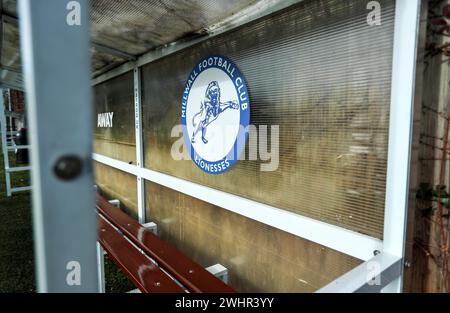 Ein allgemeiner Blick auf das Millwall Lionesses Emblem im Dugout vor dem LSE Regional Premier Match auf dem St Paul's Sports Ground, London. Bilddatum: Sonntag, 11. Februar 2024. Stockfoto