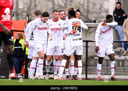 Brüssel, Belgien Februar 2024. Vincent Janssen aus Antwerpen feiert, nachdem er am Sonntag, den 11. Februar 2024, in Brüssel, am 25. Tag der Saison 2023-2024, in der ersten Liga der „Jupiler Pro League“ der belgischen Meisterschaft einen Treffer bei einem Fußballspiel zwischen RWD Molenbeek und Royal Antwerp FC erzielt hat. BELGA FOTO LAURIE DIEFFEMBACQ Credit: Belga News Agency/Alamy Live News Stockfoto