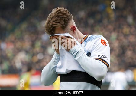 Den Haag, Niederlande. Februar 2024. DEN HAAG, 11.02.2024, Bingoal Stadion, niederländischer Keuken Kampioen Divisie Football, Saison 2023/2024, FC den Bosch Spieler Rik Mulders dejonierte während des Spiels ADO den Haag und FC den Bosch Credit: Pro Shots/Alamy Live News Stockfoto