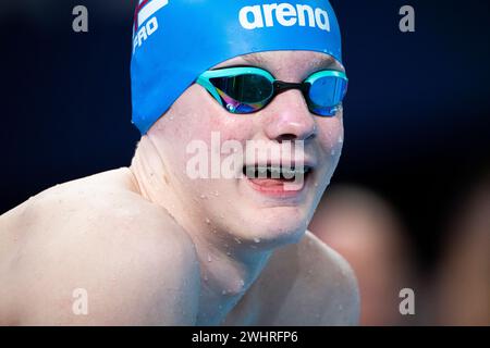 Doha, Katar. Februar 2024. Taucherzüge vor Beginn der Schwimmvorbereitungen während der 21. Aquatikweltmeisterschaft im Aspire Dome in Doha (Katar), 11. Februar 2024. Quelle: Insidefoto di andrea staccioli/Alamy Live News Stockfoto