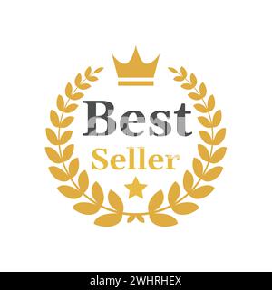 Bestseller-Vektor-goldenes Tag. Lorbeerkranz und eine Krone-Label-Ikone. Stock Vektor