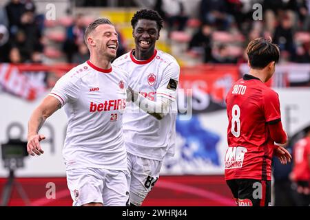 Brüssel, Belgien Februar 2024. Toby Alderweireld aus Antwerpen feiert, nachdem er am Sonntag, den 11. Februar 2024, in Brüssel, am 25. Tag der Saison 2023-2024 der ersten Liga der „Jupiler Pro League“ der belgischen Meisterschaft einen Torschuss bei einem Fußballspiel zwischen RWD Molenbeek und Royal Antwerp FC erzielt hat. BELGA FOTO LAURIE DIEFFEMBACQ Credit: Belga News Agency/Alamy Live News Stockfoto