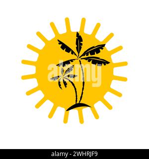 Logo Sonne und Palmen. . Handzeichnung. Nicht AI. Vektorabbildung Stock Vektor