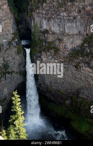 Die Spahats Creek Falls sind ein spektakulärer Wasserfall, der rund 20 Meter über einem vulkanischen Felsenrand im Wells Gray Provincial Park in British Columbia fällt Stockfoto