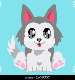 Einfache flache Vektor-Illustration des süßen sibirischen Husky oder alaska Malamute Hund, Cartoon-Stil Stock Vektor
