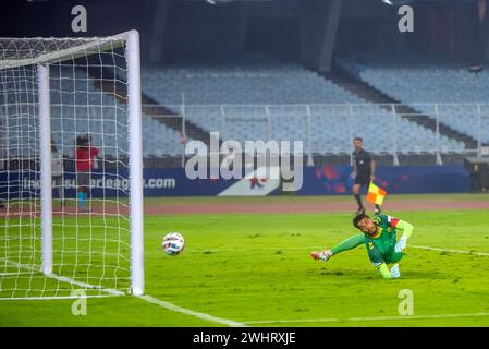 Kalkutta, Indien. Februar 2024. Mohunbagan Super Giants of Kalkata gewinnt gegen den Hyderabad Football Club mit 2-0 im Salt Lake Stadion in ISL 2023-24. (Foto von Amlan Biswas/Pacific Press) Credit: Pacific Press Media Production Corp./Alamy Live News Stockfoto