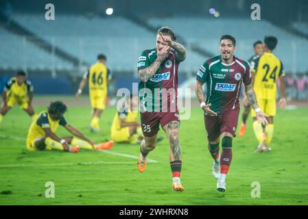 Kalkutta, Indien. Februar 2024. Mohunbagan Super Giants of Kalkata gewinnt gegen den Hyderabad Football Club mit 2-0 im Salt Lake Stadion in ISL 2023-24. (Foto von Amlan Biswas/Pacific Press) Credit: Pacific Press Media Production Corp./Alamy Live News Stockfoto