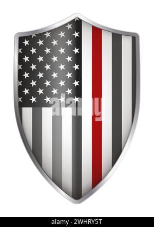 Amerikanische dünne rote Linienflagge in Form eines mittelalterlichen Schildes, Vektorillustration Stock Vektor
