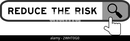Suchbanner in Wort verringern Sie das Risiko mit dem Lupensymbol auf weißem Hintergrund Stock Vektor
