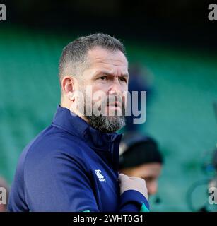 11. Februar 2024; Aviva Stadium, Dublin, Irland: Six Nations International Rugby, Irland gegen Italien; Andy Farrell Ireland Head Coach Stockfoto