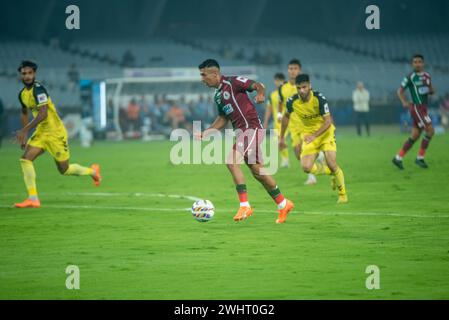 Kalkutta, Indien. Februar 2024. Mohunbagan Super Giants of Kalkata gewinnt gegen den Hyderabad Football Club mit 2-0 im Salt Lake Stadion in ISL 2023-24. (Kreditbild: © Amlan Biswas/Pacific Press via ZUMA Press Wire) NUR REDAKTIONELLE VERWENDUNG! Nicht für kommerzielle ZWECKE! Stockfoto