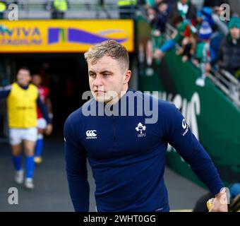 11. Februar 2024; Aviva Stadium, Dublin, Irland: Six Nations International Rugby, Irland gegen Italien; Craig Casey aus Irland tritt ins Spielfeld ein Stockfoto