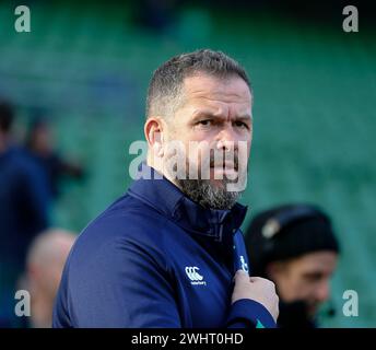 11. Februar 2024; Aviva Stadium, Dublin, Irland: Six Nations International Rugby, Irland gegen Italien; Andy Farrell Ireland Head Coach Stockfoto