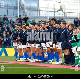 11. Februar 2024; Aviva Stadium, Dublin, Irland: Six Nations International Rugby, Irland gegen Italien; Italien steht für die Nationalhymnen Stockfoto