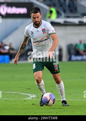 Parramatta, Australien. Februar 2024. Apostolos Vasilios Stamatelopoulos aus dem Team der Newcastle Jets, das während des Spiels der A-League 2023/24 in Runde 16 zwischen Western Sydney Wanderers FC und Newcastle Jets im CommBank Stadium in Aktion war. Endpunktzahl: Western Sydney Wanderers 3:3 Newcastle Jets. Quelle: SOPA Images Limited/Alamy Live News Stockfoto