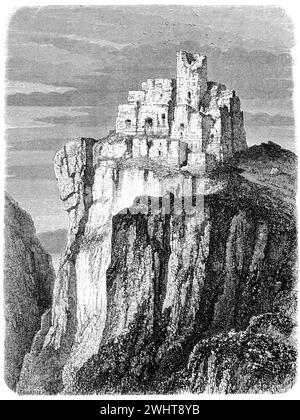 Ruine der Burg Regenstein bei Blankenburg Sachsen-Anhalt Deutschland. Vintage oder historische Gravur oder Illustration 1863 Stockfoto