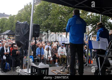 03 Juli 2023/ Blue monday Jazbad spielt beim Copenhagen jazzfestival 2023 bei Hojbro mplads in Kopenhagen Denamrk Photo.Francis Joseph Dean/Dean Pictures Stockfoto