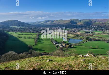 Church Stretton, Ragleth Hill und The Long Mynd von Caer Caradoc aus gesehen, Church Stretton, Shropshire Stockfoto