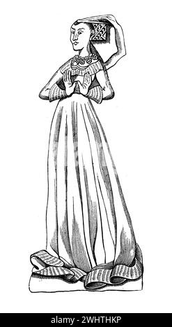 Bildnis von Lady Peyton, Isleham Church, Cambridgeshire. Black-and-White-Illustration aus dem „Old England“, veröffentlicht von James Sangster im Jahr 1860. Stockfoto