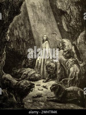 Die Bibel - Daniel in der Löwenhöhle von Gustave Dorè Stockfoto