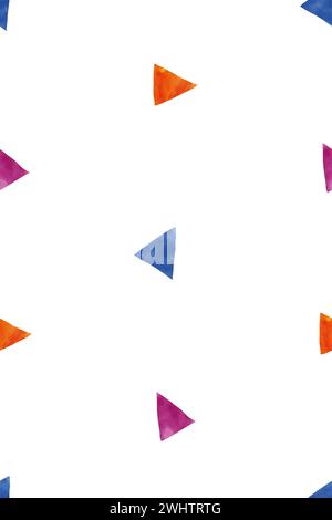 Nahtloses Aquarellmuster mit bunten Dreiecken auf weißem Hintergrund Stockfoto