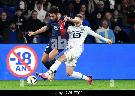 Paris, Frankreich. Februar 2024. © Julien Mattia/Le Pictorium/MAXPPP - Paris 11/02/2024 Julien Mattia/Le Pictorium - 11/02/2024 - France/Ile-de-France/Paris - Goncalo Ramos lors de la rencontre entre le Paris Saint Germain (PSG) et le LOSC (Lille), au Parc des Princes, le 10 fevrier 2024. - Valeurs ACtuelles out, JDD out, No JDD, RUSSIA OUT, NO RUSSIA OUT, NO RUSSIA #norussia/11/02/2024 - France/Ile-de-France (Region)/Paris - Goncalo Ramos während des Spiels zwischen Paris Saint Germain (PSG) und LOSC (Lille) im Parc des Princes am 10. Februar 2024. Quelle: MAXPPP/Alamy Live News Stockfoto