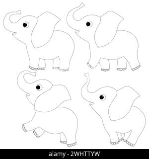 Ein paar fröhliche Elefanten. Seitenvorlage für Ausmalbuch für untergeordnete Elemente. Vektorabbildung EPS 10. Stock Vektor