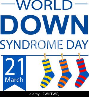 World-Down-Syndrom-Tag. Gestreifte Socken und eine Inschrift auf transparentem Hintergrund. Down-Syndrom-Awareness-Konzept. Vektorabbildung Stock Vektor