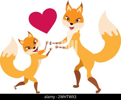 Lustige Rotfuchskollektion. Kleiner Fuchs, Mutter Fuchs und Herz. Emotion kleines Tier. Tierfiguren-Design. Abbildung des flachen Vektors isoliert Stock Vektor