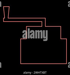 Neon Mühlstein manuell alte Steinmühle Mehl Produktion Schleifkorn mit Griffhalter rot Farbe Vektor Illustration Bild flache Art Licht Stock Vektor