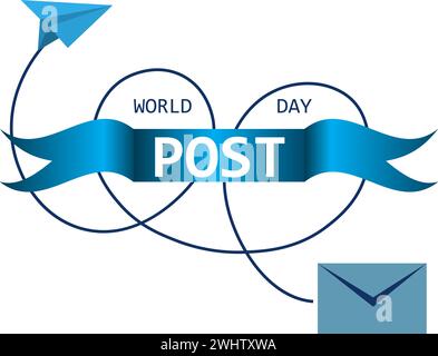 Weltposttag. Umschlag, Band und Papierebene. Postzustellung. Poster, Banner. Vektorgrafik. Stock Vektor