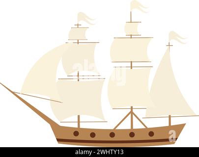 Cartoon-Segelboot. Segelboot auf transparentem Hintergrund. Vektorillustration eines alten Schiffes. Stock Vektor