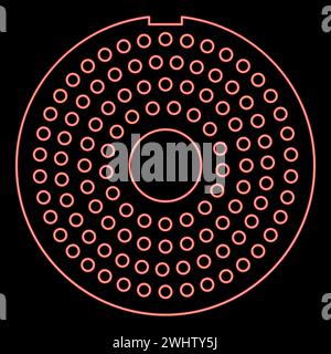 Neonrost für Fleischwolf Teller Fleischwolf Gerät für das Wachsen flach von Fleisch Gittersieb rot Farbe Vektor Illustration Bild flache Art Licht Stock Vektor