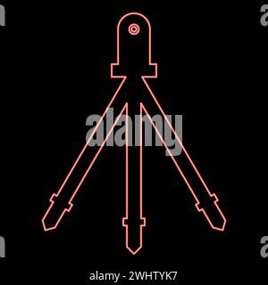 Neon Laser Level Tool messen Gebäude auf Stativ Engineering Equipment Gerät für Bauarbeiter Bauwerkzeug rot Farbe Vektor Illustration Bild flach Stock Vektor