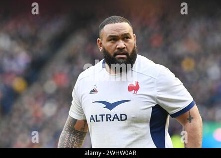 Scottish Gas Murrayfield Stadium. Edinburgh.Scotland.UK. 10. Februar 24.The Famous Grouse 6 Nations Series Match Scotland vs France .Uini Antonio of France Credit: eric mccowat/Alamy Live News Stockfoto