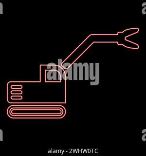 Neon Sloopkraan Baumaschine Abbruch schneiden Messer Kran LKW rote Farbe Vektor Illustration Bild flache Art Licht Stock Vektor