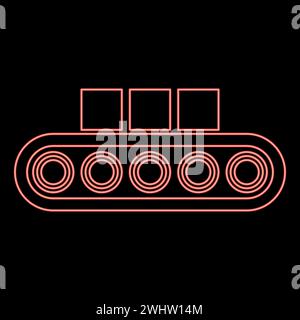 Neonförderband Flughafenband Gepäckgepäck Passagiere Gepäckkasten Produktionslinie automatisierte Herstellung rote Farbe Vektor Illustration Bild flache Art Stock Vektor