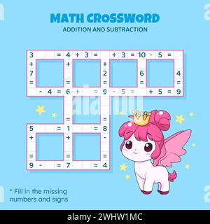 Mathematisches Kreuzworträtsel. Addition und Subtraktion. Stock Vektor
