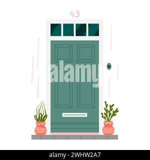 Retro Vintage grüne Tür für Wohnung isoliert Vektor Illustration Stock Vektor