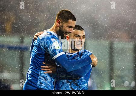 Como, Italien. Februar 2024. Gabriel Strettezza (Como 1907) wurde während des Spiels der Serie B zwischen Como 1907 und Brescia im Stadio Comunale G. Sinigaglia gesehen. Endpunktzahl; Como 1907 1-0 Brescia. (Foto: Mattia Martegani/SOPA Images/SIPA USA) Credit: SIPA USA/Alamy Live News Stockfoto