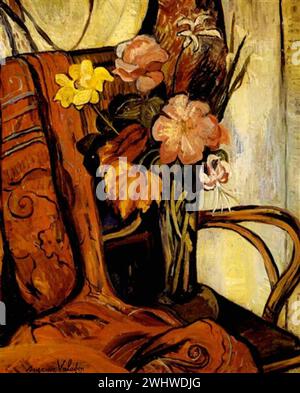 Suzanne Valadon - Vase de Fleurs sur un fauteuil Stockfoto