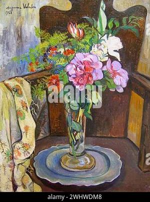 Suzanne Valadon Flowers - Vase en verre de Fleurs sur Chaise avec Draperie Stockfoto