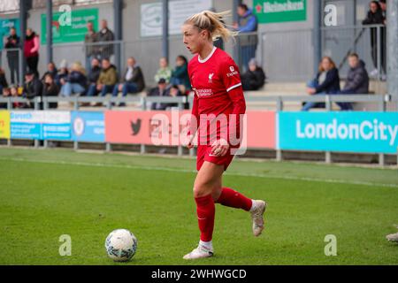 Dartford, Großbritannien. Februar 2024. Dartford, England, 11. Februar 2024: Sophie Haug (10 Liverpool) in Aktion während des Adobe Women's FA Cup Spiels zwischen London City Lionesses und Liverpool im Princes Park Stadium in Dartford, England (will Hope/SPP) Credit: SPP Sport Press Photo. /Alamy Live News Stockfoto