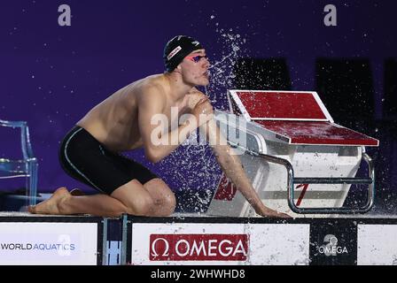 Doha, Katar. Februar 2024. Lucas Henveaux wurde am Sonntag, den 11. Februar 2024, beim 400 m langen Freistil-Finale der Wassersportweltmeisterschaften in Doha, Katar, fotografiert. BELGA FOTO NIKOLA KRSTIC Credit: Belga Nachrichtenagentur/Alamy Live News Stockfoto