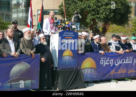 Beirut, Libanon. Februar 2024. Ein Schuss propalästinensischer Proteste in Beirut, Libanon, 11. Februar 2024. (Foto: Elisa Gestri/SIPA USA) Credit: SIPA USA/Alamy Live News Stockfoto